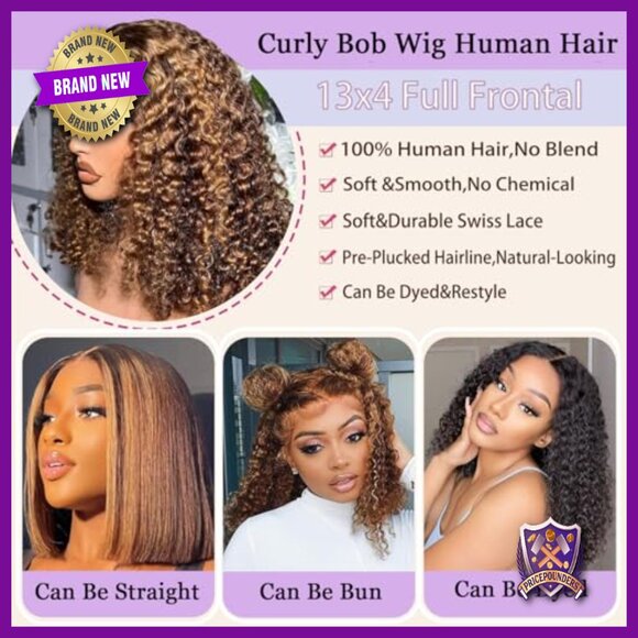 13x4 HD Lace Front Wig Human Hair Deep Wave Bob Pre Plucked 12 Inch